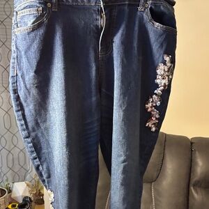 Westport Dark Blue Skinny Jeans with Floral Embellishments